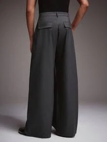 STYNVO Men's Casual Versatile Commuting Wide Leg Pants,Men's Casual Commute Striped Wide Leg Pants Gray Pants Pleated Pants Pinstripe Pants - Dark Grey - View 2