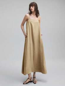 Ontre Đầm nữ dáng rộng không tay, phù hợp cho đi làm, công sở, thường ngày, đi nghỉ mát, đi biển, dự đám cưới, thanh lịch. - Màu Khaki - Xem 4