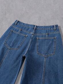 Manfinity Denimwave Men's Y2K Streetwear Loose Fit Distressed Patchwork Denim Wide Leg Jeans - Dark Wash - View 5