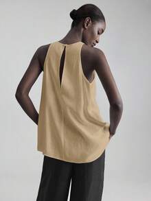 Ontre 2026春夏音乐节、演唱会、乡村音乐节、女性音乐表演、2025新款、舒适休闲圆领镂空无袖亚麻女士背心、四季皆宜的日常百搭单品、海滩度假波西米亚风 - 卡其色 - 查看 7