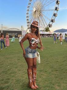 SHEIN SXY 女士休闲百搭短款牛仔 A 字迷你裙 - 藍色 - 查看 6