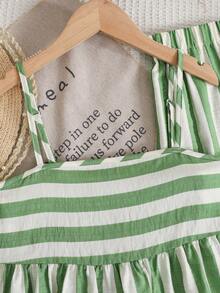 SHEIN Tween Girls' Fashionable Elegant Woven Striped Camisole Set - Green - View 5