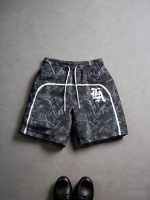 Manfinity EMRG Herren Shorts mit Buchstaben-Muster, Kordelzug Taille, vielseitig für den täglichen Gebrauch - Verschiedenfarbig - Übersicht 1