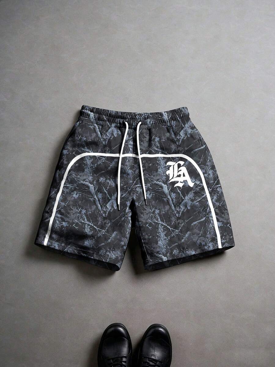 Manfinity EMRG Herren Shorts mit Buchstaben-Muster, Kordelzug Taille, vielseitig für den täglichen Gebrauch - Verschiedenfarbig - Übersicht 1