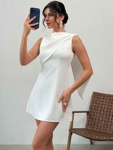 Firerie Đầm mini trắng dáng chữ A thanh lịch, tối giản, trang nhã, tinh tế dành cho nữ, thích hợp mặc hàng ngày, đi làm, đi nghỉ mát. - trắng - Xem 3