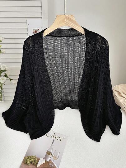 Comfortcana Plus Size Women Solid Color Drop Shoulder Open Front Loose Cardigan