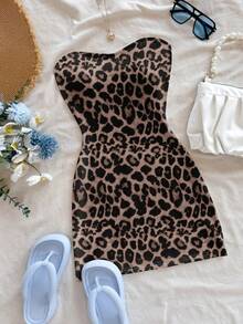 Soleia Sexy Leopard Print Sleeveless Mini Dress, Suitable For Beach Vacation In Summer Chic Dress - Brown - View 1