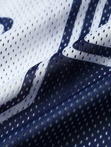 PAVTROS Kaos Pria Polos Kontras Leher V Lengan Pendek dengan Cetakan Angka Gaya Jersey Basket Kasual - Biru - View 5