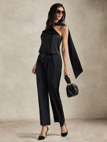 Briarwyn 2026新款女士优雅纯色吊带飘逸上衣，夏季女装，情人节女装，沙滩装，外出装 - 黑色 - 查看 6