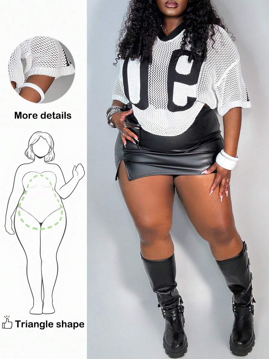 Truni Váy mini thời trang bằng da PU màu trơn có dây rút bên hông cỡ lớn dành cho nữ - màu đen - Xem 1