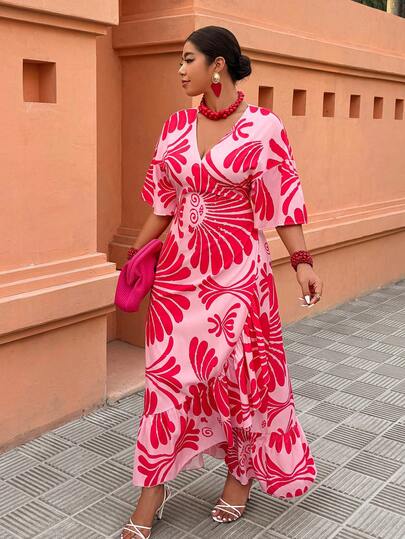 Breezaya Blusa casual de vacaciones con estampado floral, cruzada y con volantes, vestido de moda para salir