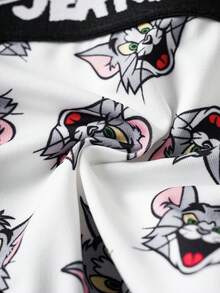 TOM & JERRY X SHEIN Quần lót nữ cỡ lớn, cạp chun in chữ và họa tiết hoạt hình, kiểu dáng thường ngày. - Đen và trắng - Xem 7
