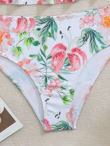 SHEIN Teen Girl Floral Print Ruffle Cami Tankini Top And Triangle Bottoms Swimwear Set - Multicolor - View 4