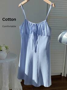 SHEIN EZwear 蓝色条纹编织吊带迷你连衣裙 - 藍白色 - 查看 1