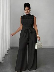 Maweii 大码女士优雅休闲无袖连体裤 - 黑色 - 查看 4