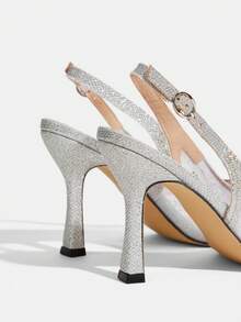 CUCCOO TILAWA Elegant Women's Pointed Toe Buckle Strap Stiletto High Heels - Fashionable Sexy Rhinestone Mesh Breathable Chic Versatile Women's High Heel Pumps - Suitable For Weddings, Galas, Parties And Dances - Silver - View 5