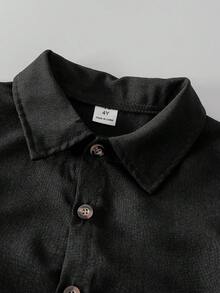 SHEIN Explorewe 男童休闲纯色短袖衬衫短裤套装（2件套），适合日常休闲、度假、运动、上学、户外活动、夏季穿着。 - 黑色 - 查看 8