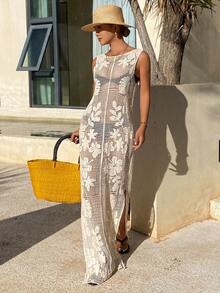 DAZY 女士钩针镂空波西米亚风罩衫，夏季度假必备 - 米色 - 查看 6