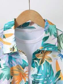 Fantacosmos 适合青少年男孩的可爱度假图案印花衬衫，适合海滩、假日和旅行 - 藍色 - 查看 4