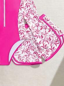 全新时尚女童可爱印花连体泳衣 - 玫紅色 - 查看 6