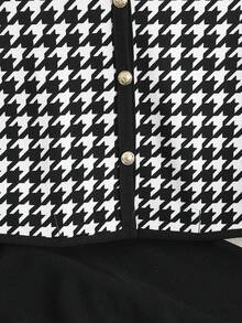 SHEIN Tween Girls Houndstooth Print T-Shirt & Pants Set - Black - View 6