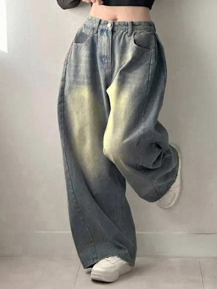 Women's Loose Fit Insert Pocket Wide Leg Casual Jeans,Baggy Jeans