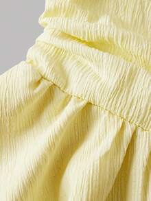 SHEIN 少女优雅编织纹理荷叶边蝴蝶结腰身多层蛋糕吊带裙，法式仙女风公主裙，适合生日派对、毕业舞会等场合 - 芥末黃 - 查看 5