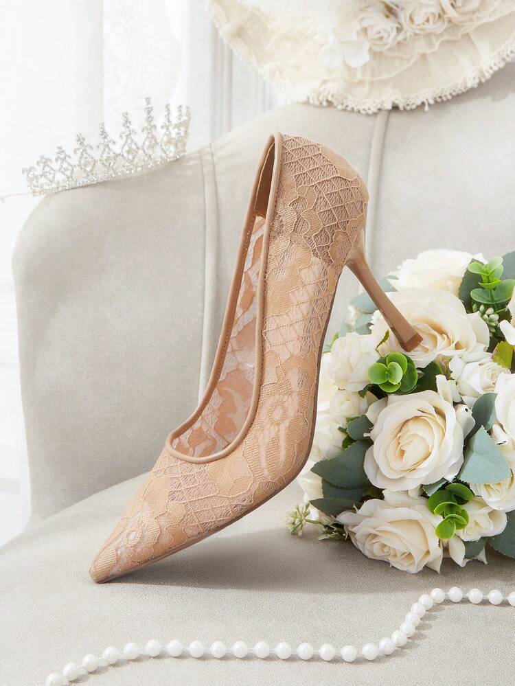 CUCCOO HITCHD 여성용 꽃 자수 레이스 뾰족한 발가락 스틸레토 하이힐 우아한 달콤한 로맨틱 섹시 화이트 메쉬 여성 하이힐 정장 구두, 신부 슈즈, 패션 파티 정장, 결혼식, 크리스마스, 추수감사절, 할로윈, 생일, 발렌타인 데이에 적합