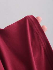 Sweetra Women's Wine Red Contrast Lace Halter Tie Waist Fitted Low Waist Side Ruched Slit Hem Skirt, Sexy & Chic European And American Style Two Pieces Set - Burgundy - View 8