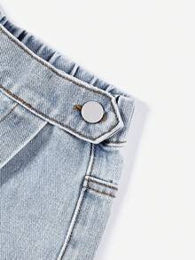 Tween Girls Y2K Casual Elastic Waist Washed Light Blue Soft Comfortable Denim Shorts, Versatile Street Style, 2026 Summer New Arrival - Medium Wash - View 6