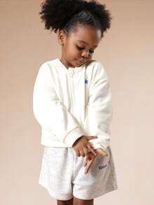 SUMWON Kids Zip Up Hoodie And Sweat Shorts Co-Ord Set Blue Star Logo Casual Comfortable Winter Fall Spring Everyday Wear Girls Tracksuit Outfit Vacation - White - View 3