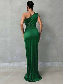 EURMUSE Woman Satin Fabric Elegant Maxi Length Party Dress - Green - View 2