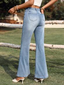 Breezaya Women's Casual Elegant Washed Slant Pocket Flare Jeans - Light Wash - View 2