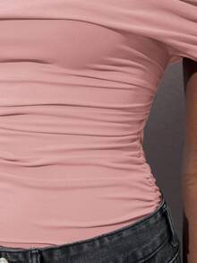 Maija Off-The-Shoulder Ruched Pink Bodysuit, Fitted Silhouette, Versatile For Parties And Events, Spring/Summer  St Patrick's Day Women Easter Summer Outfits Easter Dress Women Party Top Beach Dress Summer Holiday Outfits Each Vacation Outfits For Women  Summer Outfit For Women Going Out Outfits Graduation Graduation Outfit  Casual Dresses  Casual Blouses For Women Off Shoulder Swimsuit Bathing Suits For Women Pink Pink Swimsuit Bathingsuits - Pink - View 7