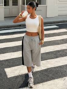 Muchica 女士夏季新款灰色拼接宽松百慕大短裤 - 灰色 - 查看 6