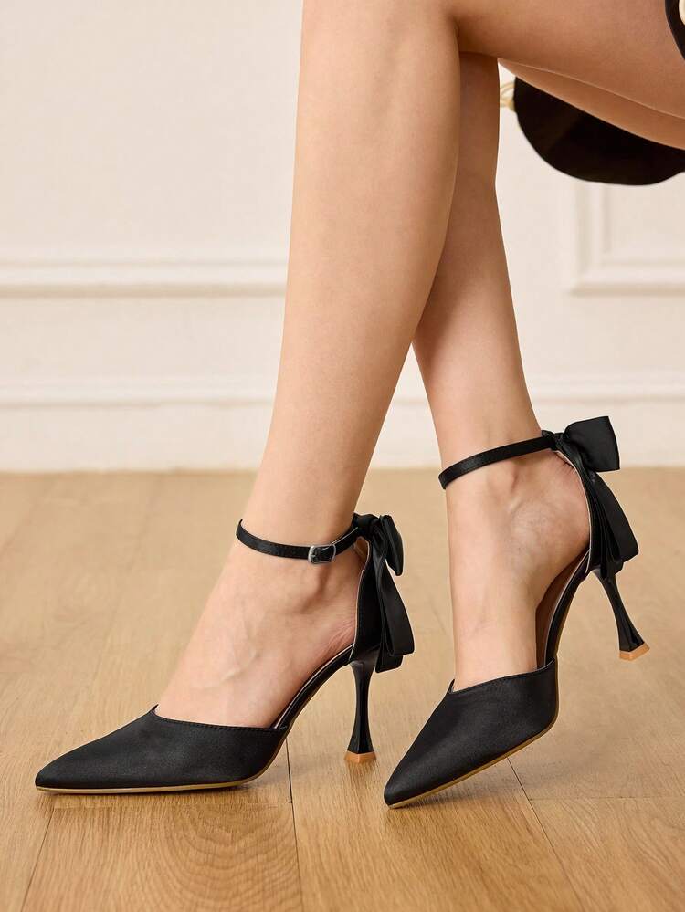 CUCCOO HITCHD Women's Pointed Toe Bow Decor Elegant High Heel Shoes Valentine's Day Elegant Shoes