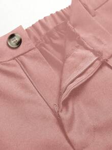 SHEIN LUNE Quần tây ống rộng kẻ sọc màu trơn dành cho nữ cỡ lớn, thiết kế cài nút ở eo. - Hồng - Xem 6