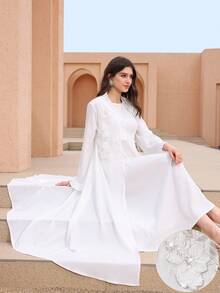 Al Najma Set de 2 vestidos de manga larga con vuelo y ribete de cuentas con estilo árabe para mujer - Blanco - Ver 4