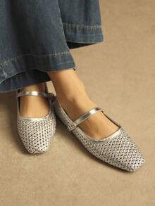 Rosivie Casual Versatile Simple Comfortable Breathable Women Flats - Silver - View 5