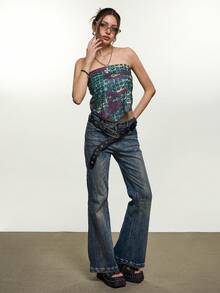 Rina Fox Women's New Sexy Bombshell Print Bandeau Top, American Casual Street Print Versatile Scarf Top, Suitable For Shopping, Parties, Music Festivals, And Vacation Wear - Green - View 2