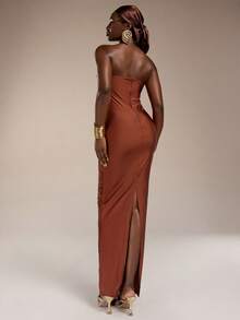 Normani 女士流苏吊坠性感派对连衣裙，饰有金色金属装饰 - 紅色 - 查看 2