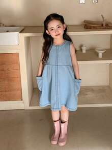 DAZY Đầm yếm denim thời trang cho bé gái, mùa hè - Màu xanh lam - Xem 4