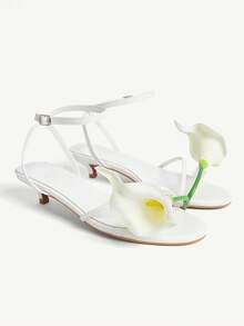 CUCCOO CHICEST Women's Comfortable Casual High Heel Sandals For Daily Wear, Summer Summer Shoes Wedding Shoes Bride Shoes - White & Light Yellow Flowers - View 1