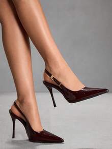 CUCCOO SZL Tacones de punta alta de color burdeos con decoración de hebilla de metal - Espejo burdeos oscuro - Ver 4