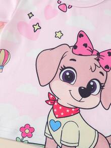 Set Piyama Pas Badan Motif Kartun Anjing, Atasan Lengan Pendek dan Celana Pendek, Kain Lembut dan Nyaman, Cocok untuk Pakaian Santai Bayi Perempuan, Musim Semi/Panas - MultiWarna - View 3