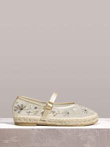 Styleloop Women's Floral Embroidery Buckle Design Casual Flat Loafers - Gold - View 1
