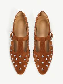 CUCCOO CHICEST Women's Buckle Design Rivet Casual Versatile Loafers - Brown - View 1