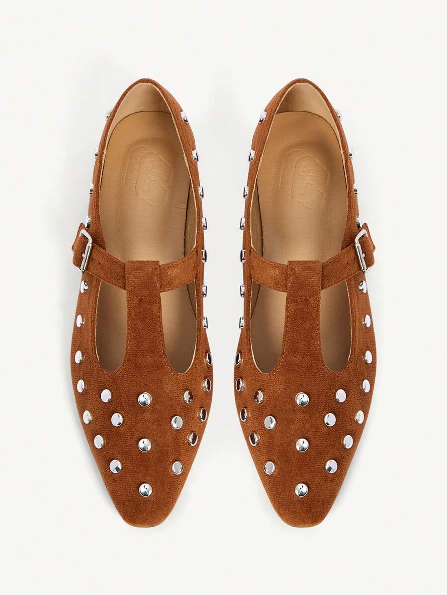 CUCCOO CHICEST Women's Buckle Design Rivet Casual Versatile Loafers - Brown - View 1