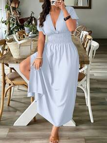 Weeklong Vestido casual de talla grande con abertura lateral de unicolor - Celeste - Ver 3