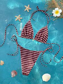 Swim Mod New Arrival Spring/Summer Reversible Polka Dot Printed Tie-Front Cute & Sexy Bikini Swimwear For Beach Vacation - Multicolor - View 3